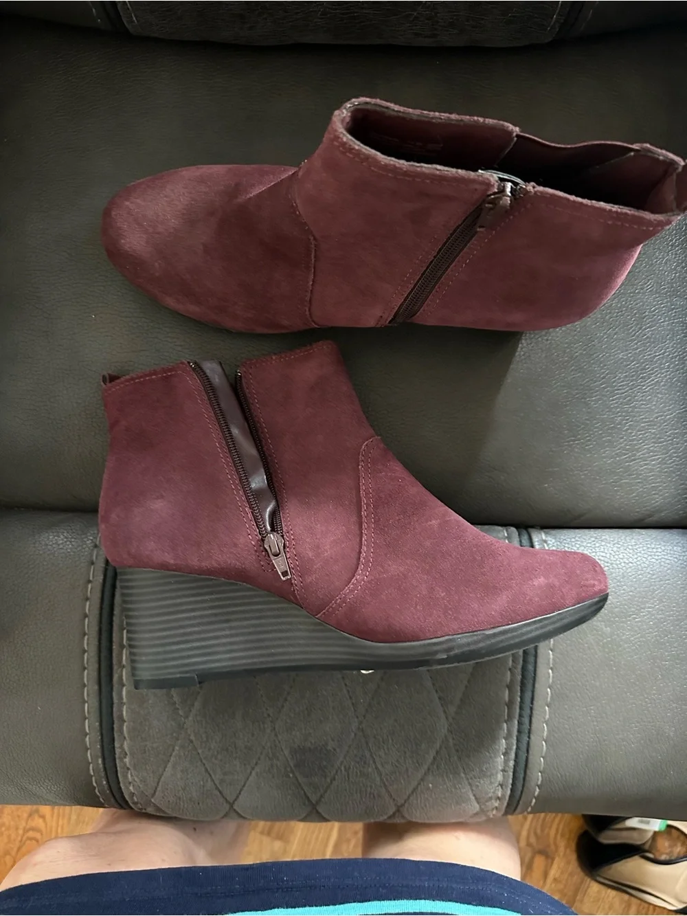 Clarks artisan Wine Suede Wedge Ankle Booties